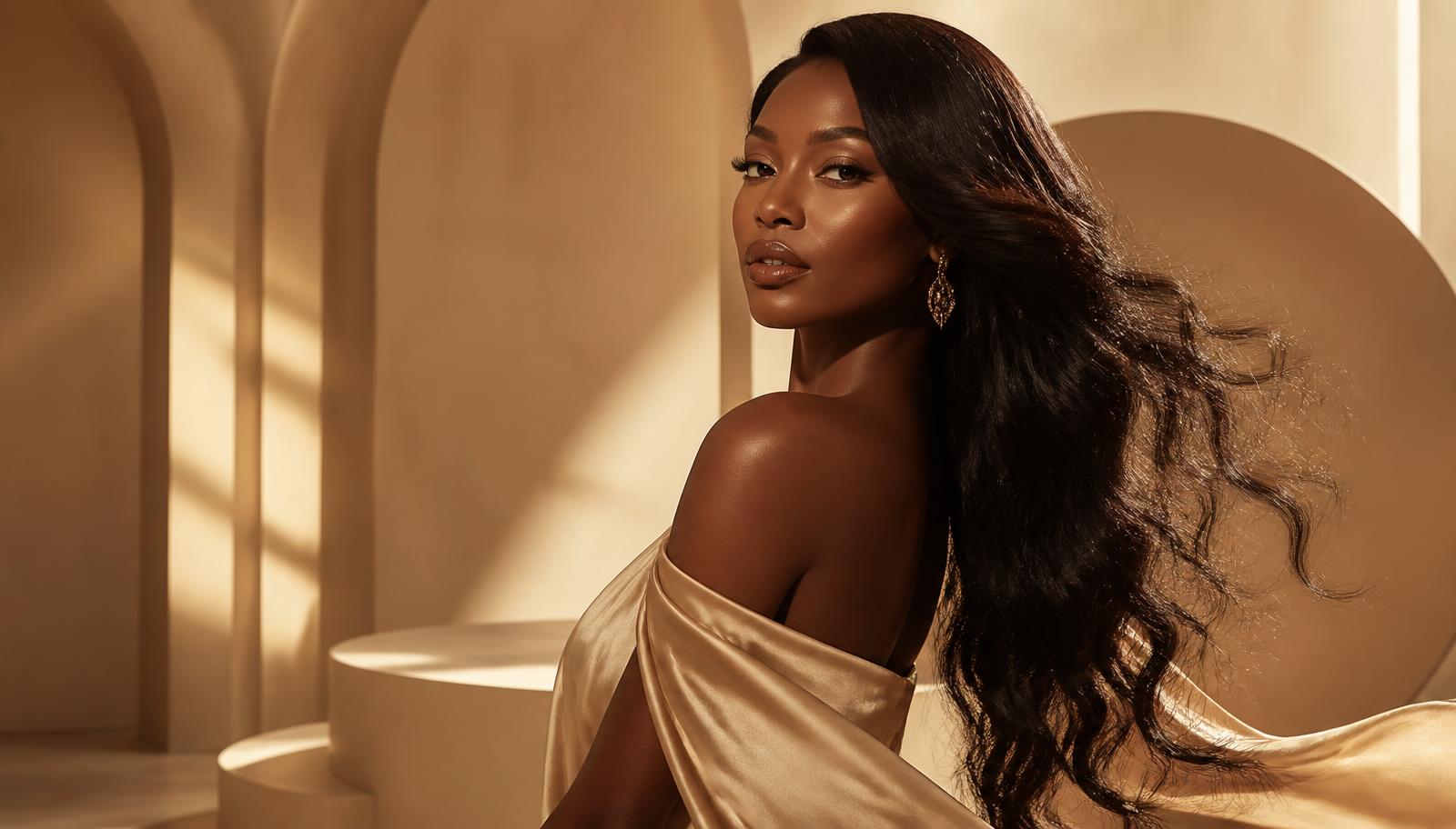 Woman wearing flowing waves